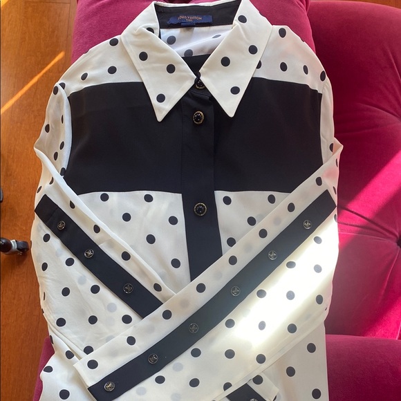 Louis Vuitton Black and White Polka Dot Long Sleeve Silk Dress (L) - Picture 6 of 12